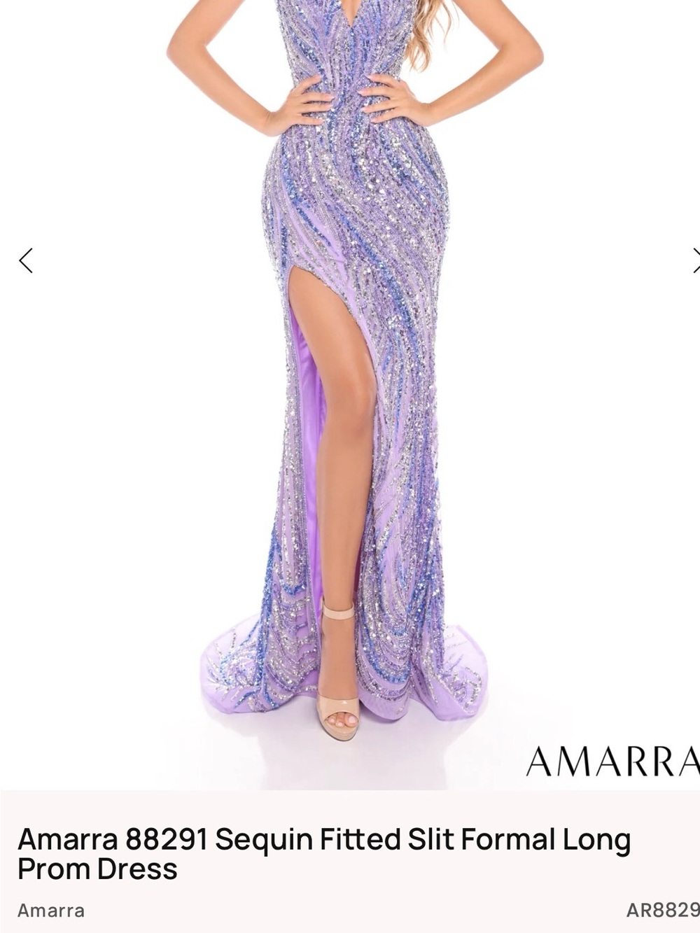 Amarra Lilac Sequin Fitted Prom Dress with High Slit
